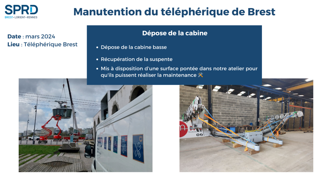 chantier de manutention SPRD Brest - Dépose de la cabine du téléphérique